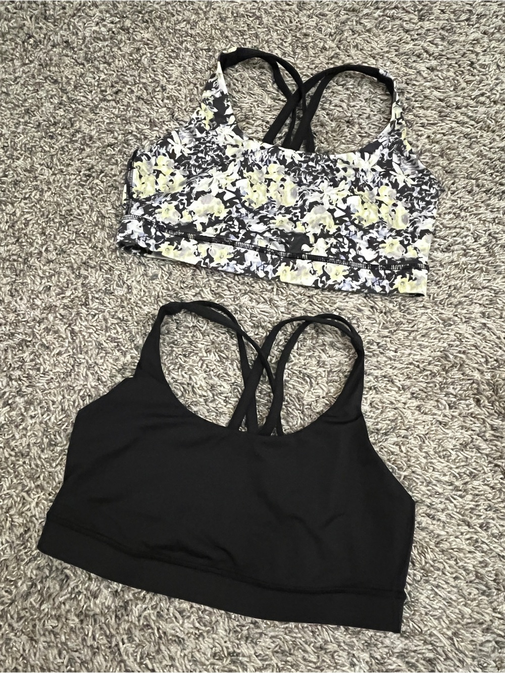 Lululemon Black Strappy Sports Bra + Floral Print Sports Bra Bundle